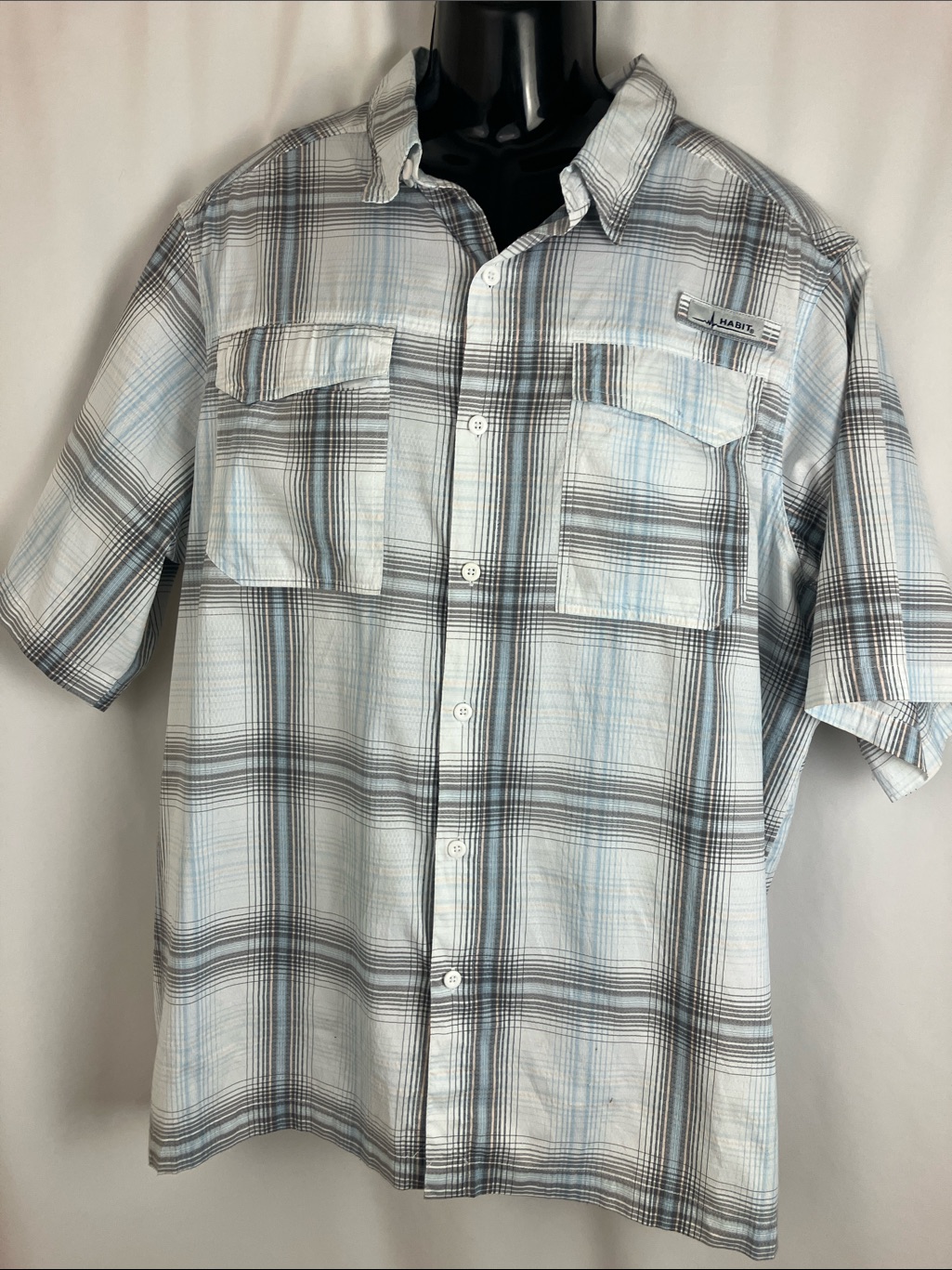 Habit White, Light Blue, And Grey Plaid Button-Up Shirt Men’s Size Xl